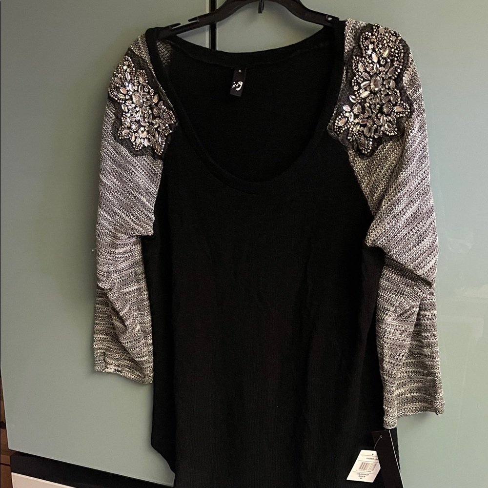 Ing Black and Gray Embellished Blouse